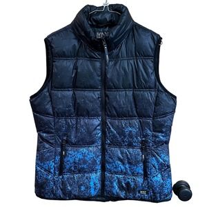 NWOT, Marc New York Women’s Sz Large Black & Blue Zip-Up Vest With Hood